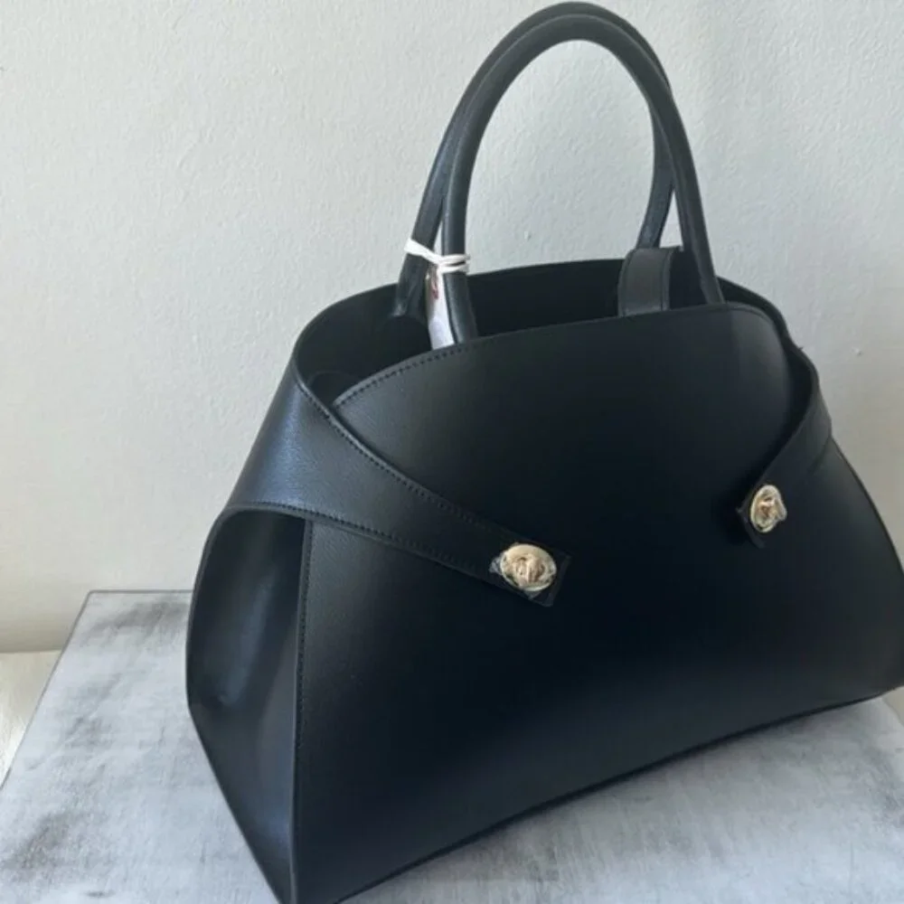 Anna Paola Annie Handbag Genuine Leather Italy Tote Crossbody Black